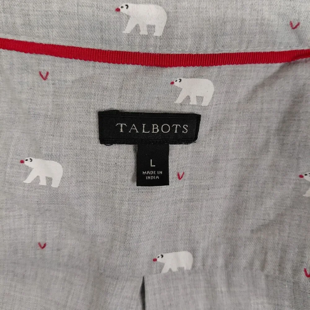 Talbots LS Polar Bear Button-Up Shirt 100% Cotton Light Gray Size Large - Picture 7 of 8